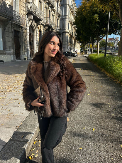 Manteau en fausse fourrure Chocolat Kani
